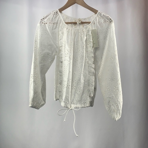 Joie Tops - NWT Joie Cotton‎ Eyelet Long Sleeve Peasant Top in White Size Small